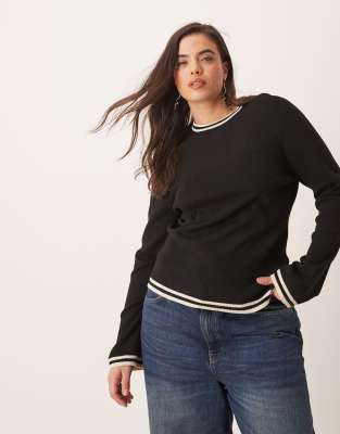 contrast knit long sleeve top in black and white