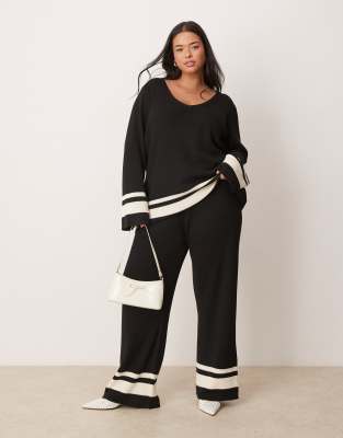 contrast knit pants in black - part of a set