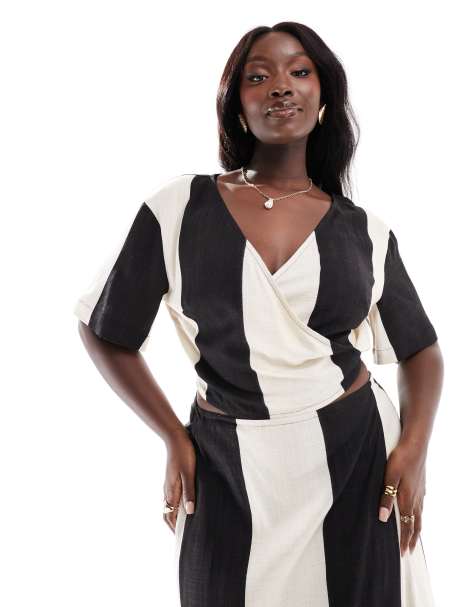 Pretty Lavish Curve contrast wrap crop top co-ord in monochrome - view 1