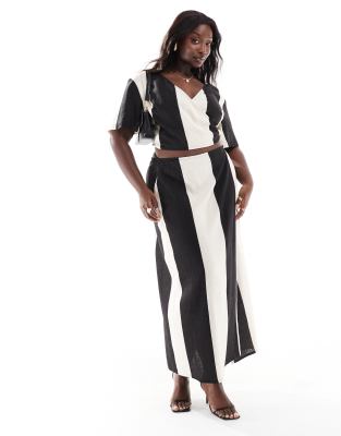 Pretty Lavish Curve Pretty Lavish Curve contrast wrap midaxi skirt co-ord in monochrome-Multi