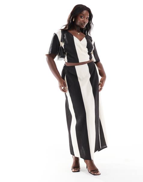 Pretty Lavish Curve contrast wrap midaxi skirt co-ord in monochrome - view 1