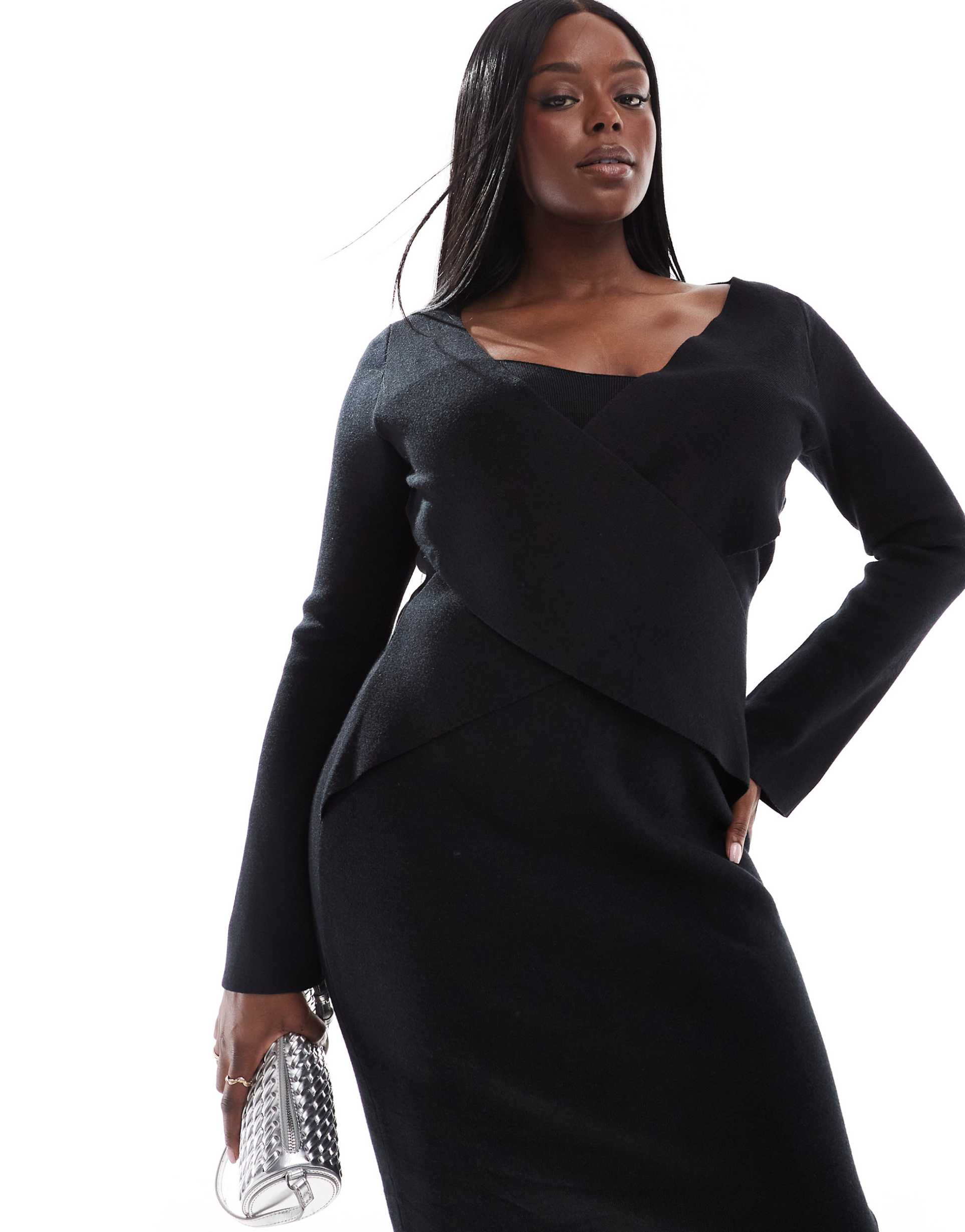 pretty lavish curve crossover knit dress in black