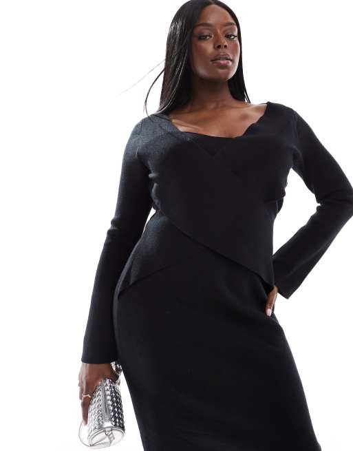 Pretty Lavish Curve crossover knit dress in black