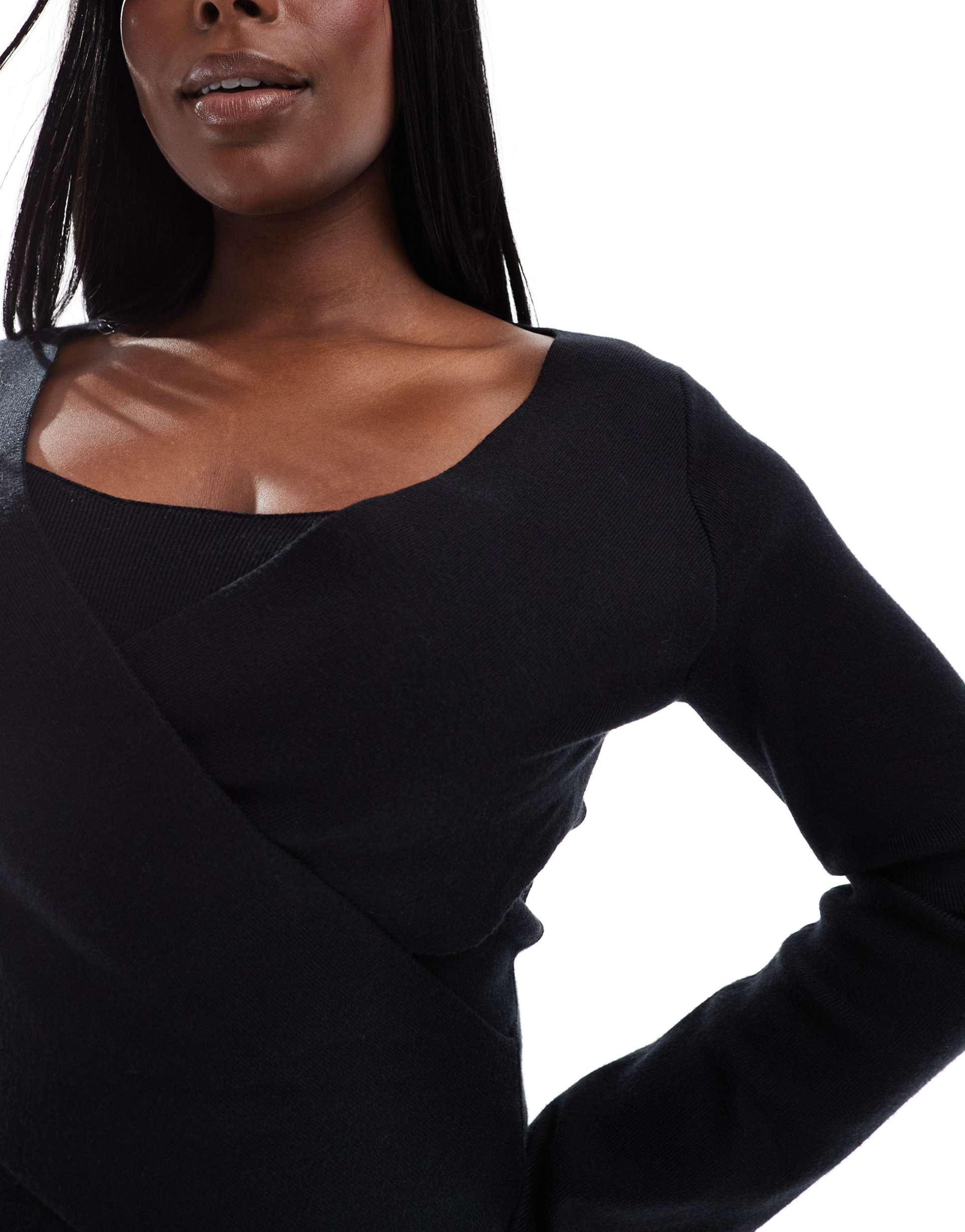 pretty lavish curve crossover knit dress in black