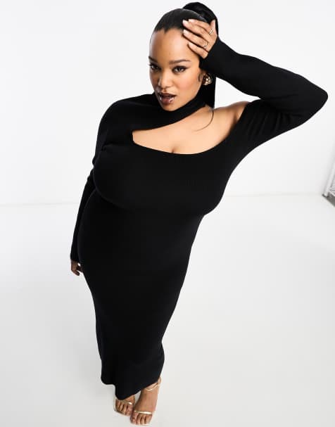 Pretty Lavish Curve cut-out knit midi dress in black - view 1