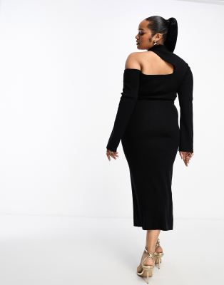 Pretty Lavish Curve cut-out knit midi dress in black