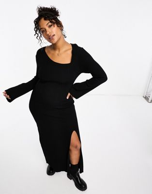 Pretty Lavish Curve cut out knitted thigh split midi dress in black - ASOS Price Checker