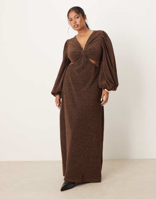 Pretty Lavish Curve cutout maxi dress in chocolate brown