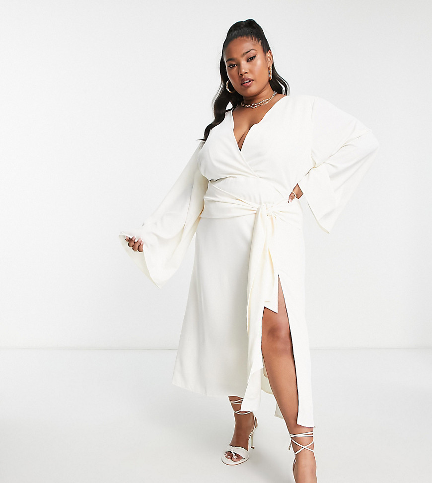 Plus-size dress by Pretty Lavish Love at first scroll V-neck Flared sleeves Drape tie front Regular fit