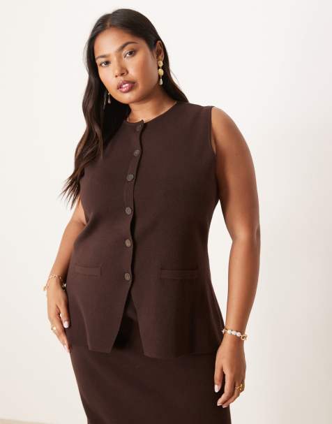 Pretty Lavish Curve longline knit waistcoat co-ord in chocolate