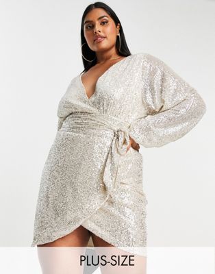 Pretty Lavish Curve embellished balloon sleeve mini dress in silver - ASOS Price Checker