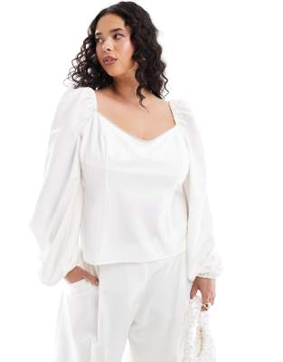 Pretty Lavish Curve embellished corset top in oyster-White φωτογραφία