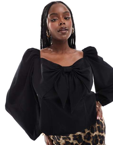 Pretty Lavish Curve exaggerated bow top in black - view 1