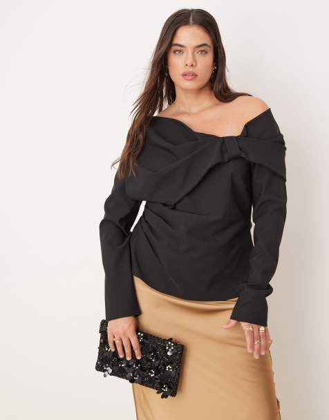 Pretty Lavish Curve exaggerated bow top in black - view 1