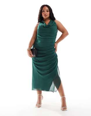 extreme cowl midaxi dress in emerald green