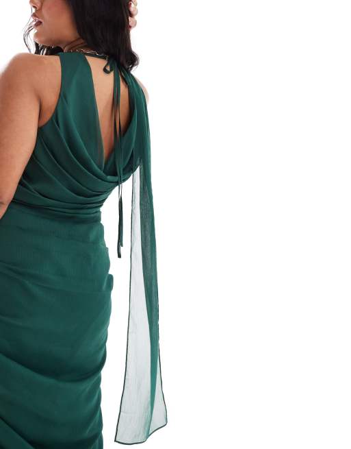 Pretty Lavish Curve extreme cowl midaxi dress in emerald green | ASOS