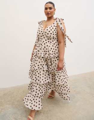 Pretty Lavish Curve Fiore Tie Ruffled Maxi Dress In White