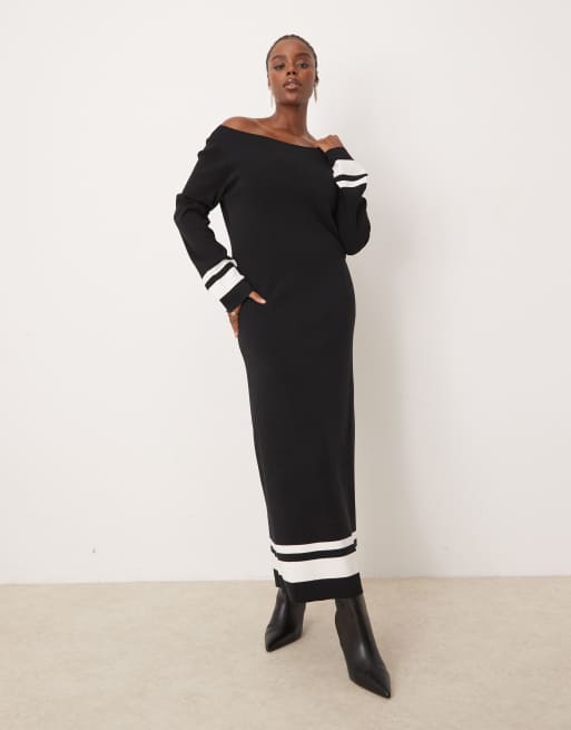 Pretty Lavish - Curve - Gebreide midaxi jurk in zwart