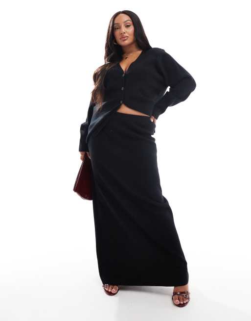Pretty Lavish Curve - Gonna lunga nera a coste in maglia in coordinato