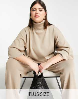 Pretty Lavish Curve high neck kimono sleeve sweater in taupe