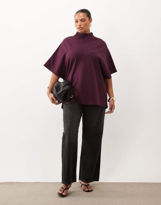 Pretty Lavish Curve high neck kimono style top in burgundy, 2 of 4