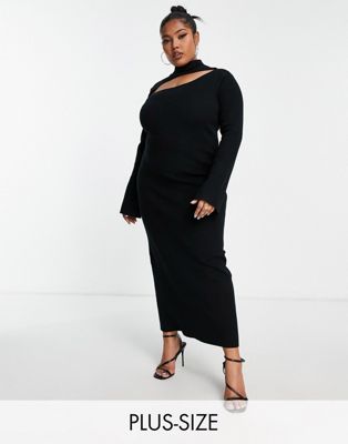 Pretty Lavish Curve high neck split knitted midaxi dress in black - ASOS Price Checker