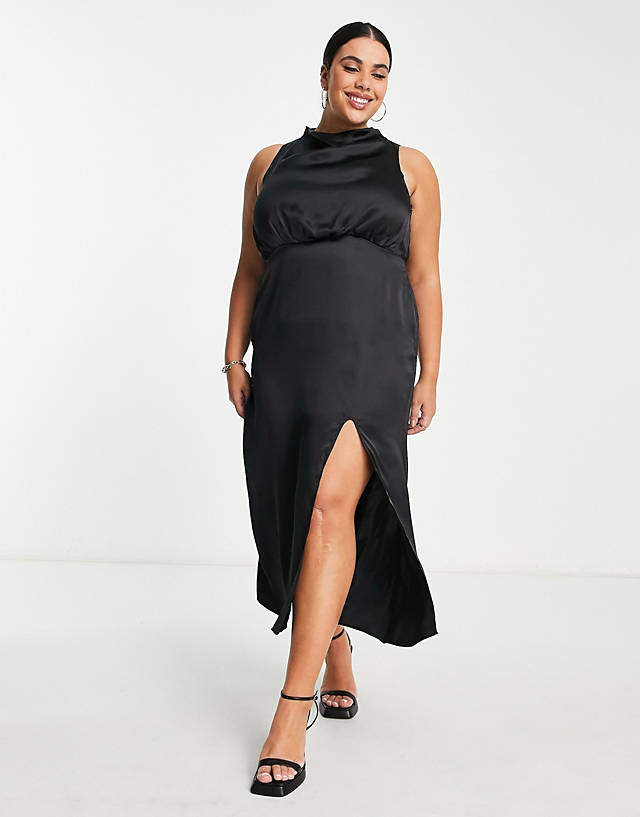 Pretty Lavish Curve - high neck split maxi dress in black