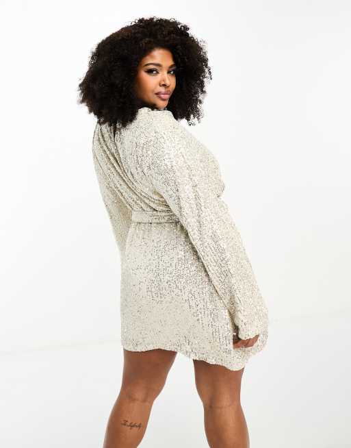 Jayda Sequin Cowl Neck Dress - Silver