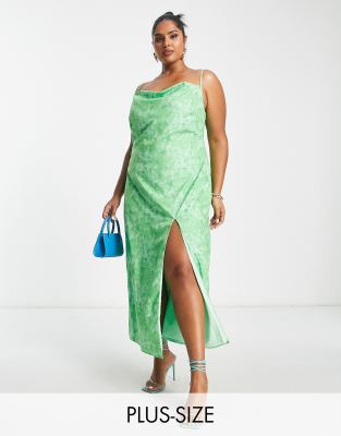 Pretty Lavish Curve Pretty Lavish Curve Keisha maxi slip dress in green abstract floral print