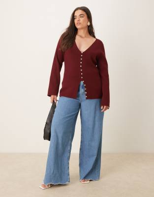 Pretty Lavish Curve Knit Cardigan In Red