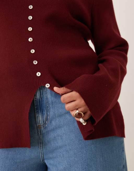 Pretty Lavish Curve knit cardigan in wine | ASOS