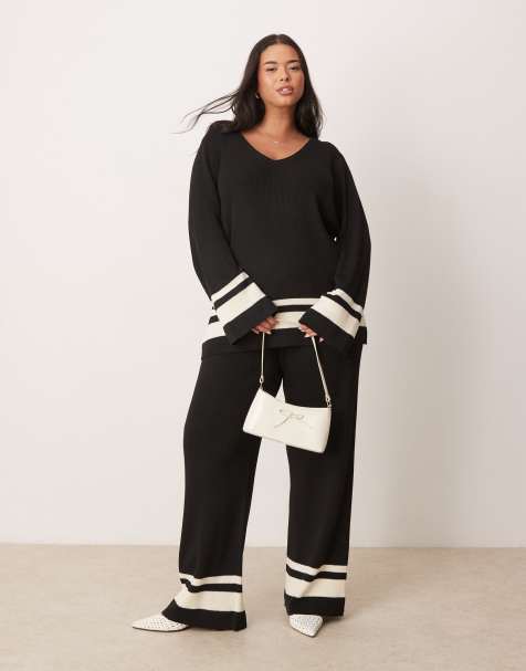 Pretty Lavish Curve knit contrast set in black - view 1