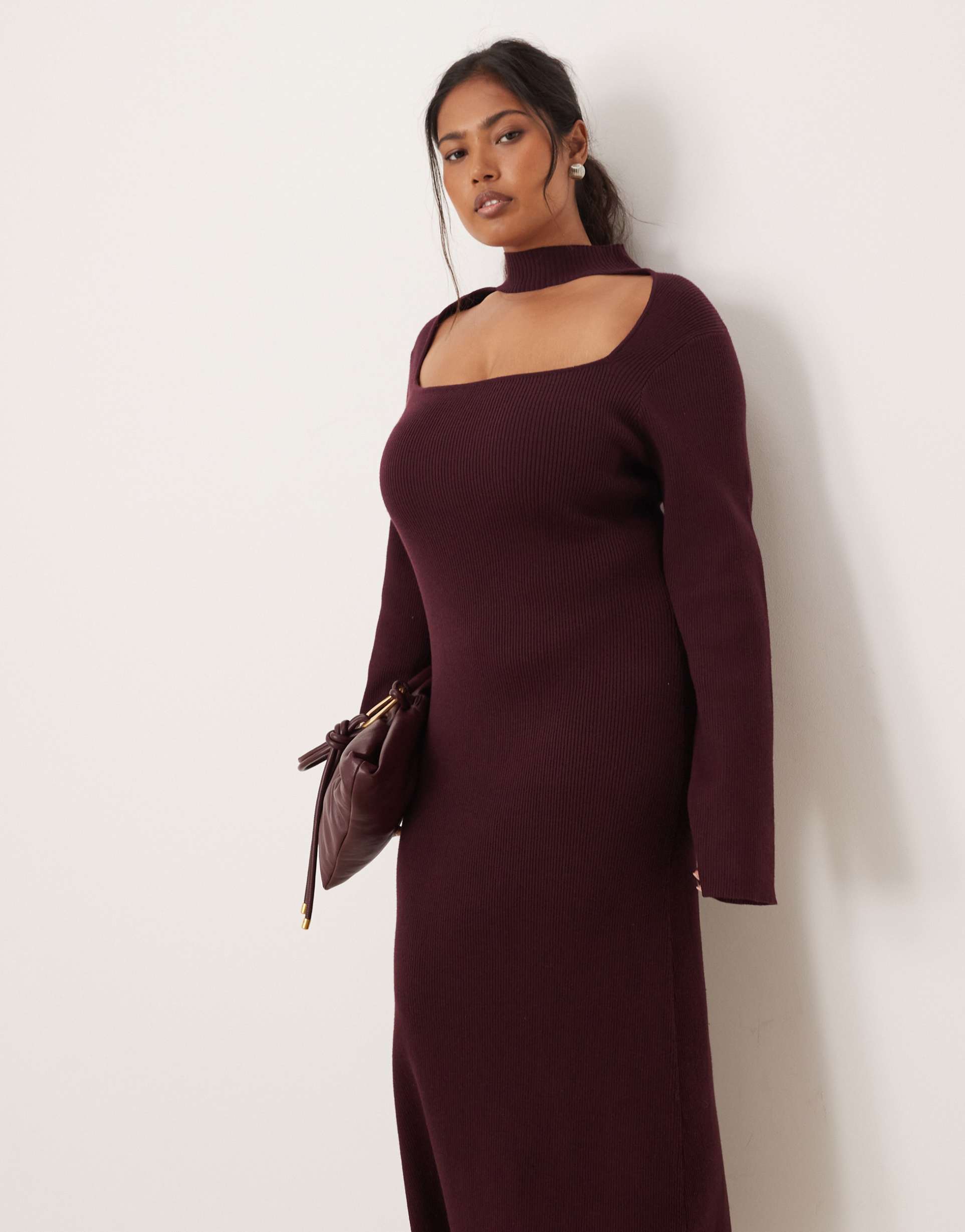 pretty lavish curve knit cutout midaxi dress in wine