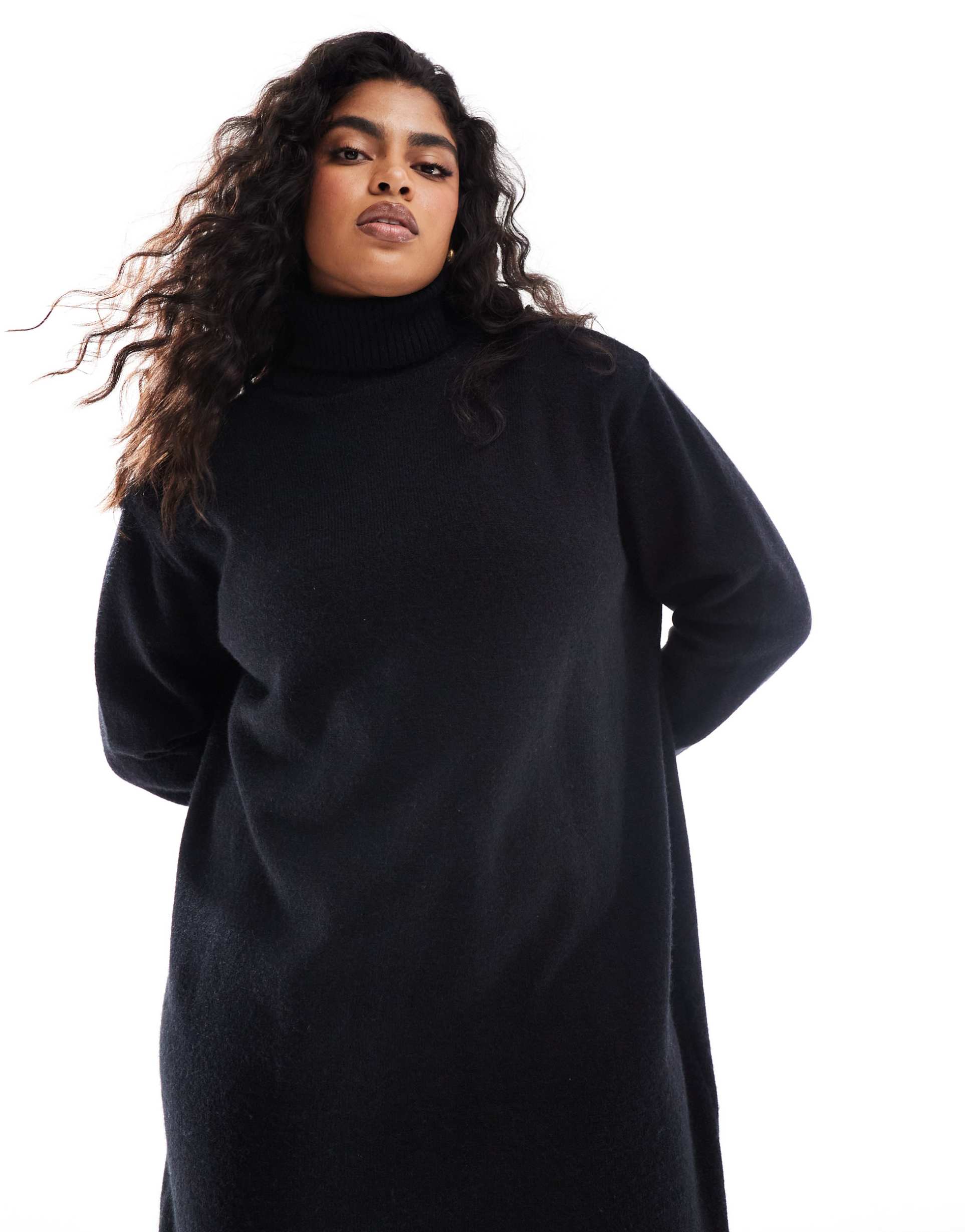 pretty lavish curve knit high neck maxi dress in black