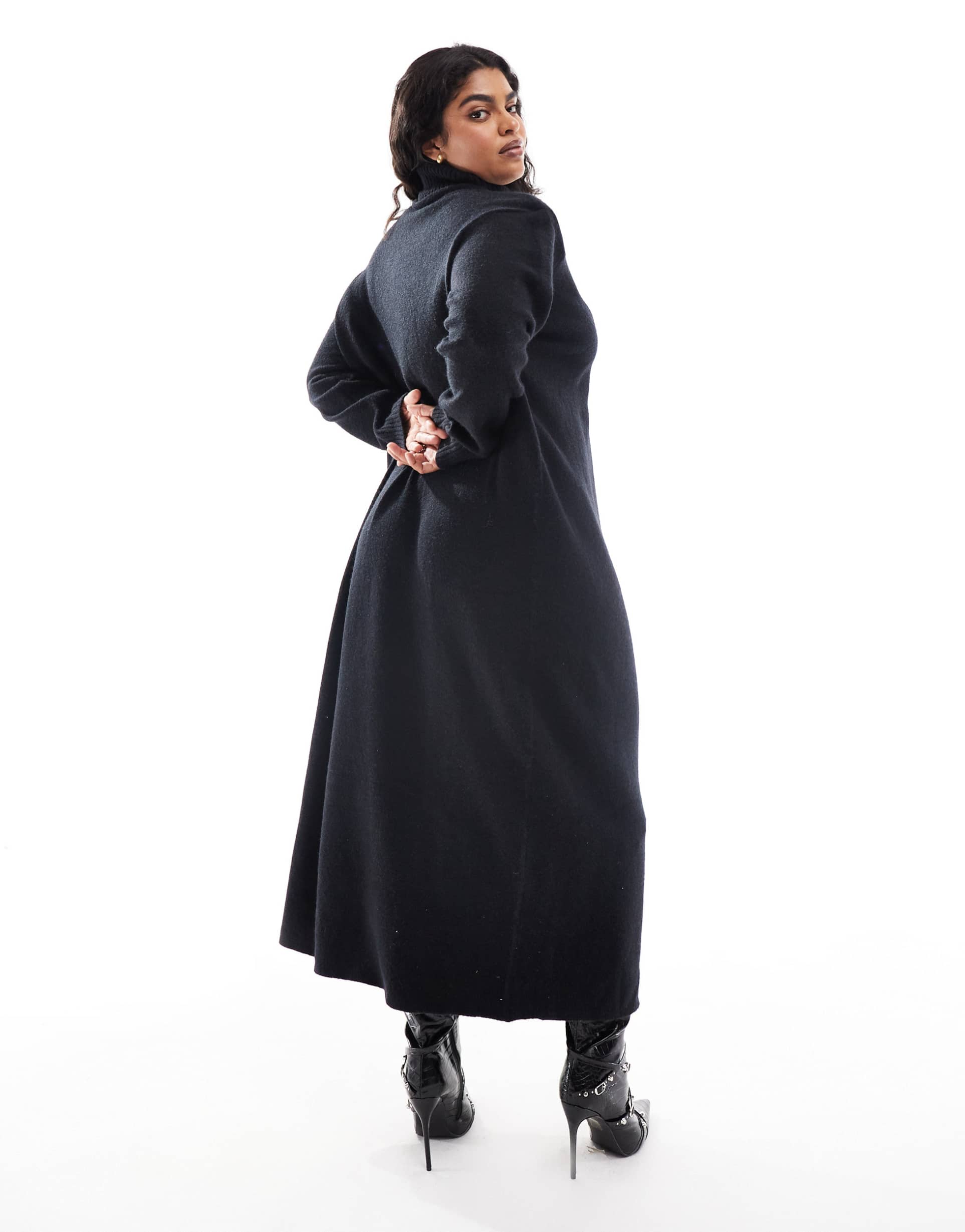 pretty lavish curve knit high neck maxi dress in black