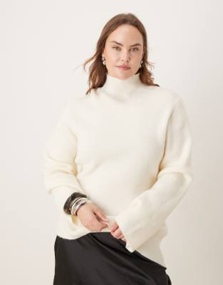 Pretty Lavish Curve Knit High Neck Sweater In Neutral