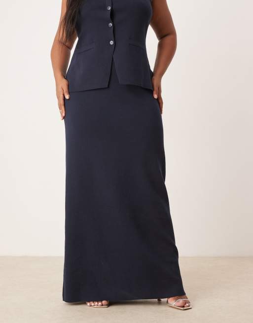 Pretty Lavish Curve knit maxi skirt co-ord in navy, 2 of 4