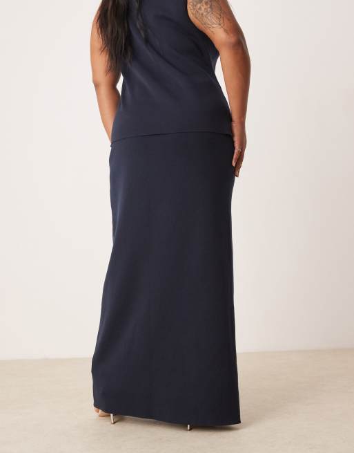 Pretty Lavish Curve knit maxi skirt co-ord in navy, 4 of 4