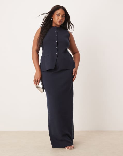 Pretty Lavish Curve knit maxi skirt in navy - part of a set - view 1