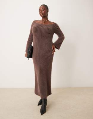 Pretty Lavish Curve Pretty Lavish Curve knit midaxi dress in chocolate plum-Purple