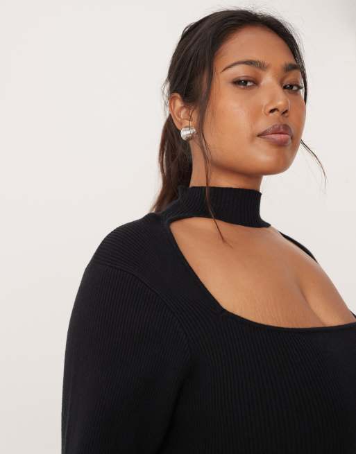 Pretty Lavish Curve knit square neck choker detail maxi dress in black |  ASOS