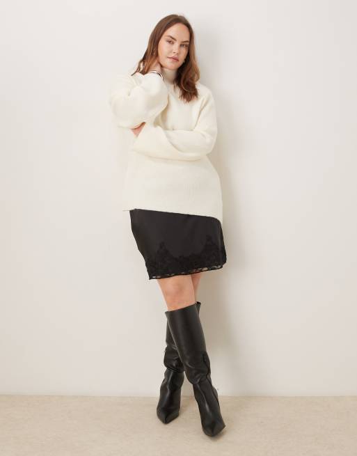 Pretty Lavish Curve knitted high neck jumper in cream , 2 of 4