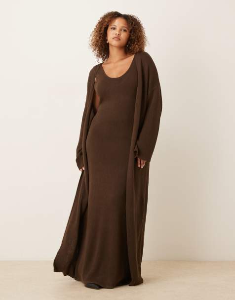 Pretty Lavish Curve knitted longline cardigan in brown (part of a set) - view 1