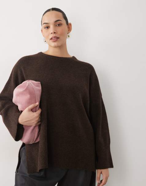 Pretty Lavish Curve knitted rib detail jumper co-ord in chocolate - view 1