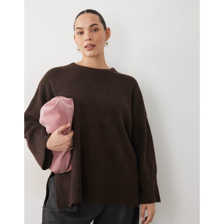 Pretty Lavish Curve knitted rib detail sweater set in chocolate | ASOS