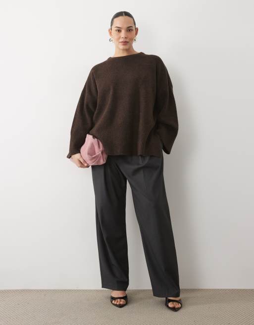 Pretty Lavish Curve knitted rib detail sweater set in chocolate, 2 of 4