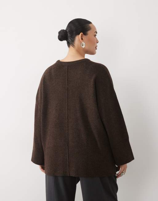 Pretty Lavish Curve knitted rib detail sweater set in chocolate, 4 of 4