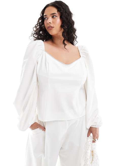 Pretty Lavish Curve - Korsettop met versiering in oesterkleur