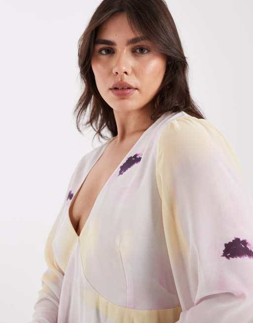 Pretty Lavish Curve – Lila och gul, blommig maxiklänning med volang, 4 av 4