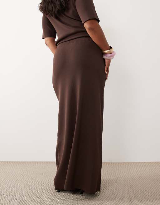 Pretty Lavish Curve - Lilah - Gebreide maxi rok in chocoladebruin, deel van co-ord set, 5 van 5
